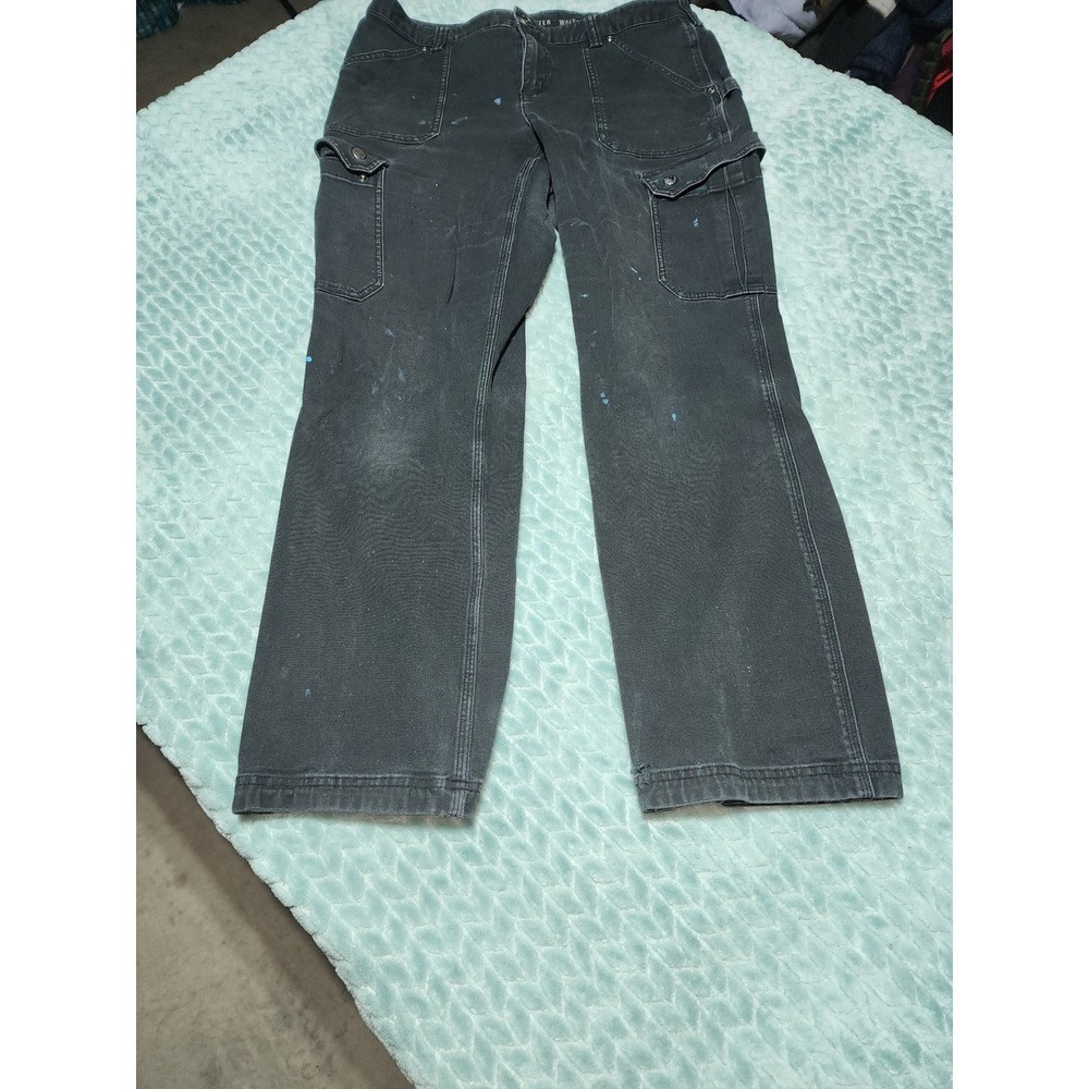 Duluth Trading Co Curvesetter Cargo Pants 12x31 Black Paint Splatter Distressed